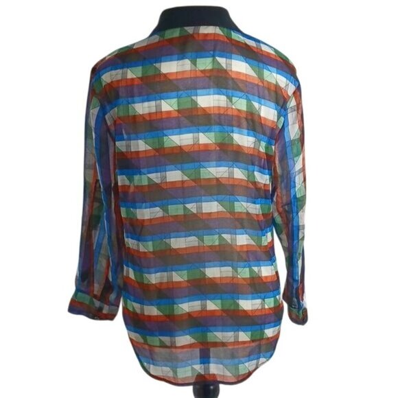 Rachel Roy Womens Size 6 Sheer Multicolor Stripe Button Front Blouse Top - Picture 5 of 8